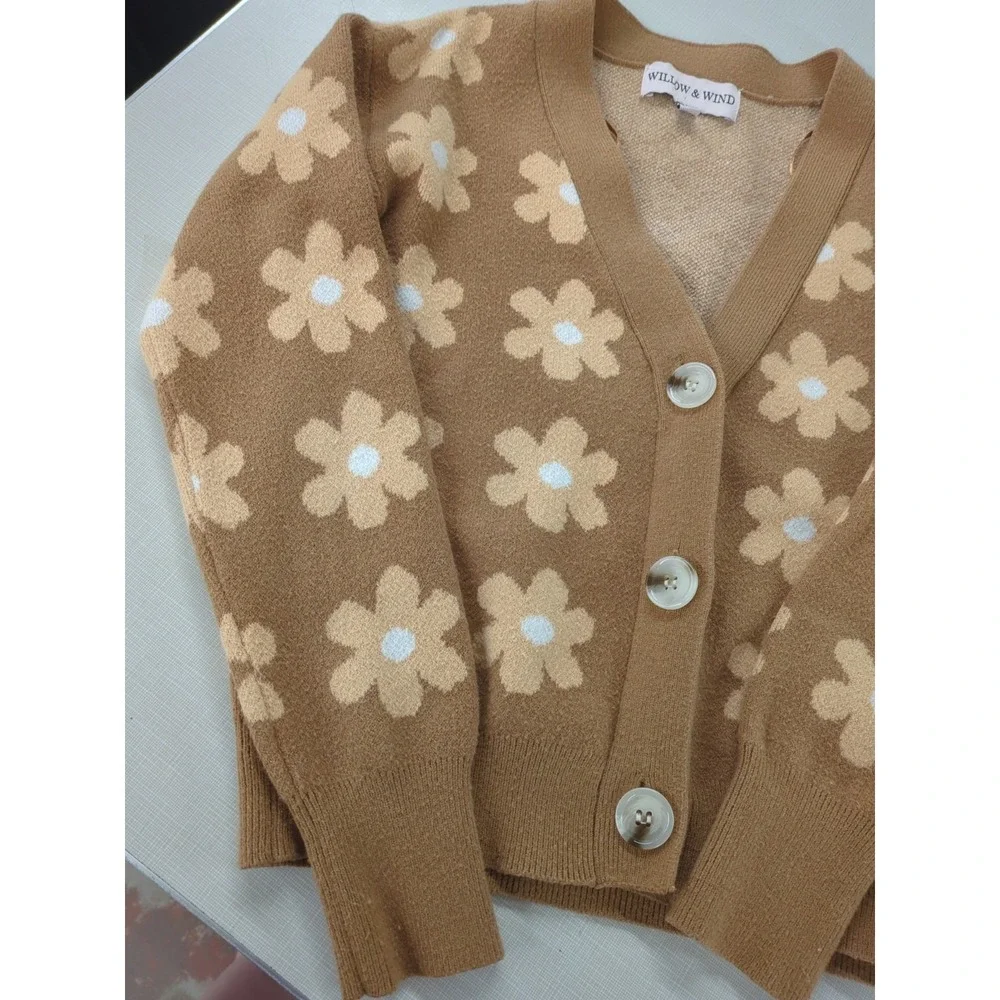 Wind & Willow Brown Cardigan With Daisy Pattern Size Xs - Picture 4 of 9